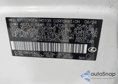 2024 Lexus Is 350 F Sport из США, поврежденный, VIN JTHGZ1E22R5036484